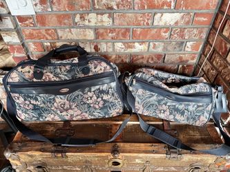 Vintage Jaguar Floral Tapestry 2-Piece Luggage Set: Carry-On & Shoulder Bag
