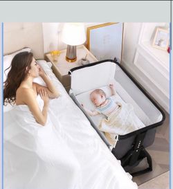 Sailnovo Baby Bassinets Bedside Sleeper for Baby, Bedside Crib Portable Bassinet with Mattress and Storage Basket, Co Sleeper Bassinet with Adjustable