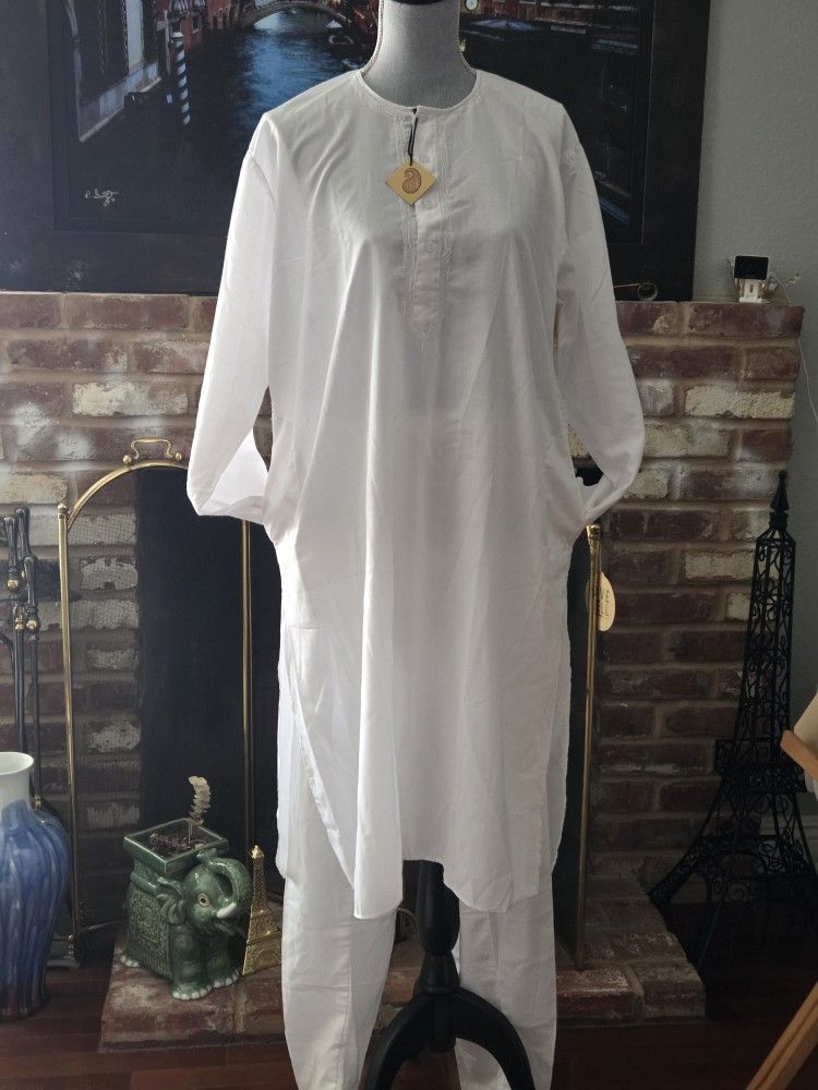 Men's Kurta White Solid With Pants