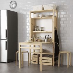 Ikea Ivar Solid Pinewood Folding Table With Storage Cabinet