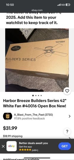 Harbor Breeze Builders Series 42" White Fan #40016 Open Box New!