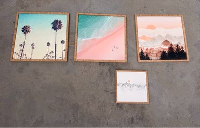 Art beach, mountains, sunset, palm trees