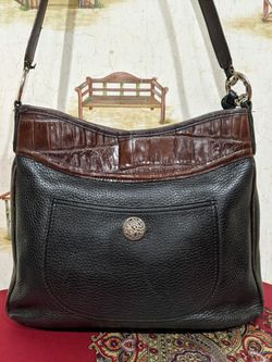 BRIGHTON  VINTAGE  BLACK  AND BROWN  LEATHER  SHOULDER  HANDBAG 