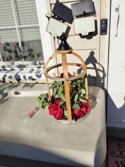 Oval Wooden Hanging Bird Cage W/ flowers n Lights