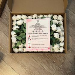 50 PCS White Roses Artificial Flowers, Fake White Roses Bouquet,White Artificial Silk Roses with Stems for DIY Wedding Flowers Decoration, Valentines 