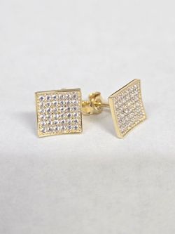 10kt Gold Square Pave CZ Stud Earrings