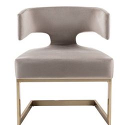 Off-White Velvet & Brass Dining Chair - New