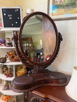 Antique solid wood vanity mirror with jewelry drawers