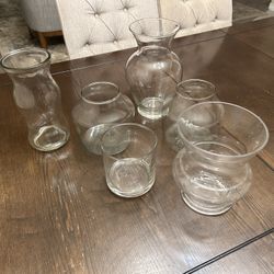 6 Clear Vases