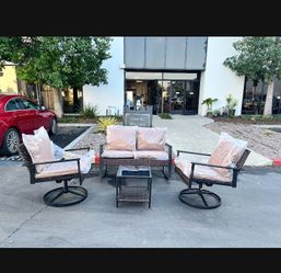 New Assembled Outdoor Swivel Rocking Chairs Set with Loveseat, Garden Conversation Bistro Sets