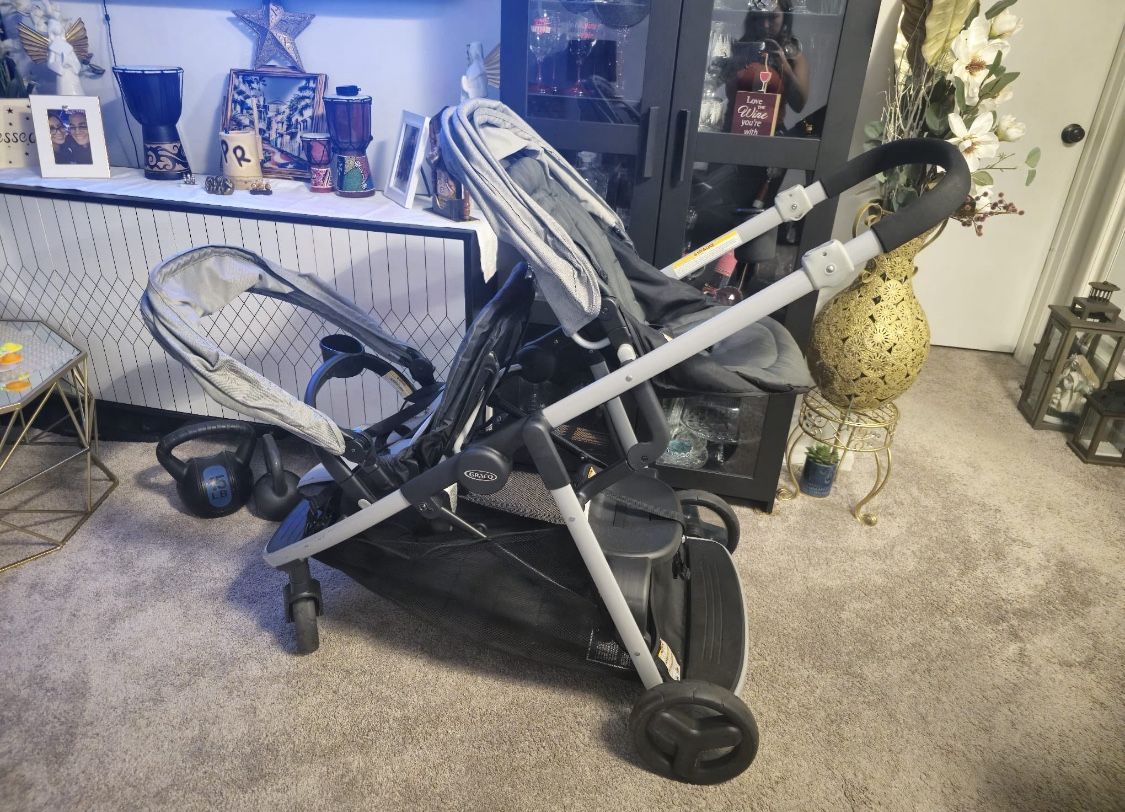 Graco Ready2Grow LX 2.0 Double Stroller Features Bench Seat and Standing Platform
