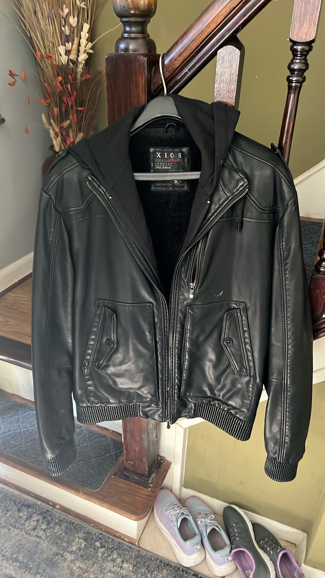 Mens Leather Jacket With Hoodie 