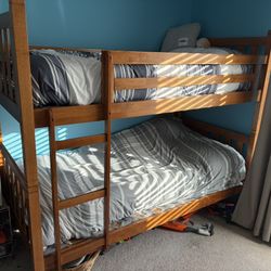Solid Pine Wood Bunk Twin Beds w/ Mattresses 