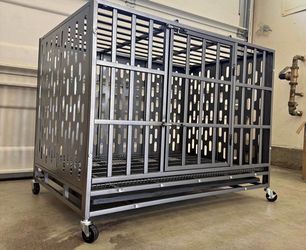 38 Inch Heavy Duty Dog Crate, Steel Escape Proof, Indoor Double Door Indestructible Dog Crate,