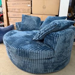 59 Inch Oversized Chaise Lounge Chair Indoor, Round Corduroy Chaise Lounge Sofa Bed with Throw Pillows and Backrest, Plush Sleeper Chair Bed for