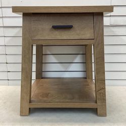 Light Brown Wooden Side Table Dimensions 24” H, 20” W, 20” L Sturdy wooden construction  Single pull out drawer Weight 31 lbs