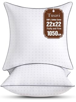 Decorative Pillow Inserts Set of 2, White 100% Cotton Pillow Inserts, 22x22 -NWT