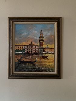 Vintage Mid century Venice Italy Oil Panting Artwork 
