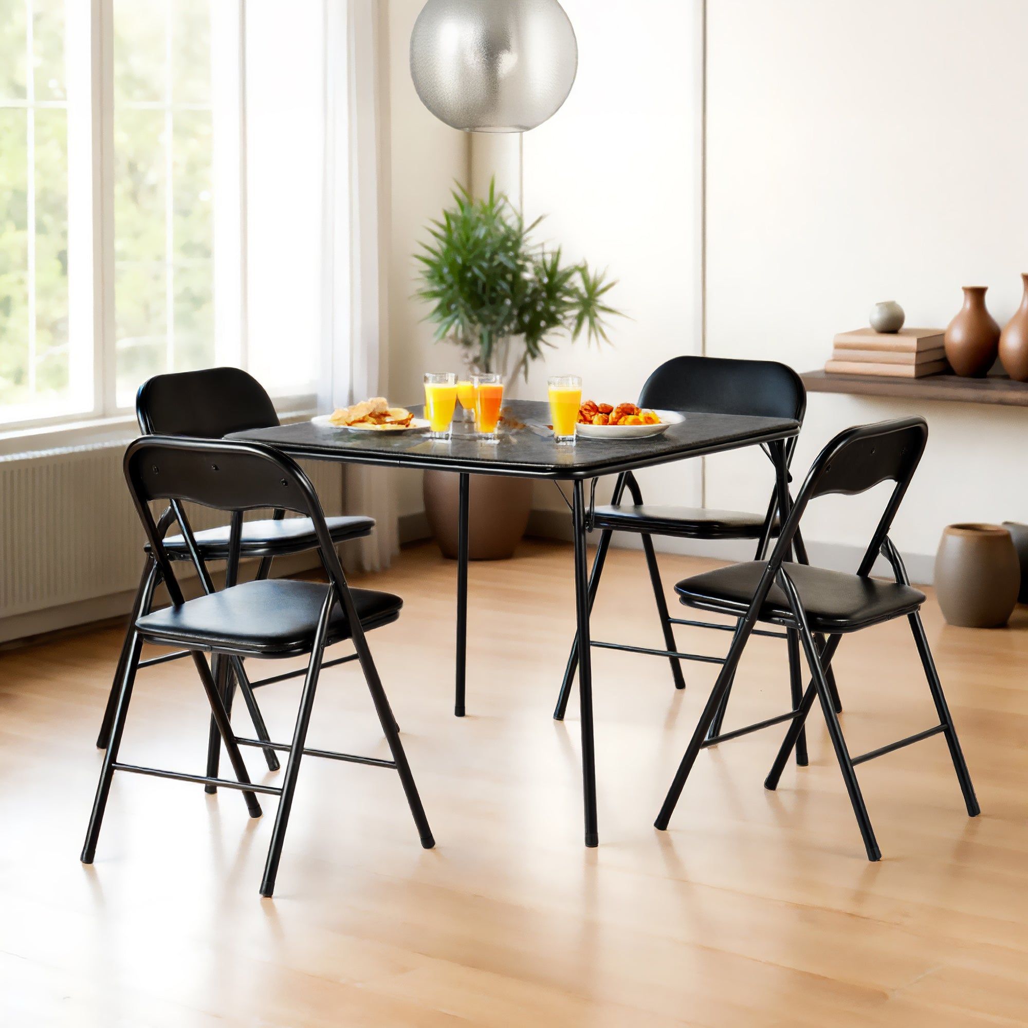 Homy Casa Fern 5 Piece Folding Table Set with 4 Mango Upholstered Foldable Chairs (Local PickUp)