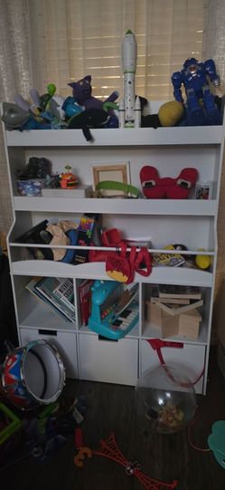 White Kids Toy Storage Bookshelf Unit