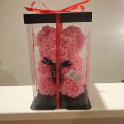 Light-Up Pink Rose Teddy Bear in Gift Box