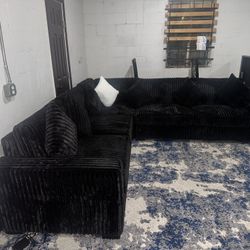 News Black 🖤  Corduroy Sectional Sofa – $0 Down Financing Available ⭐️