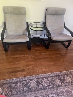 Nice IKEA POÄNG Armchairs and tea cart with wheels