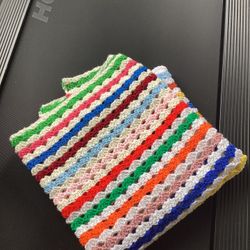  Vintage Handmade Crocheted Rainbow Lap Throw 