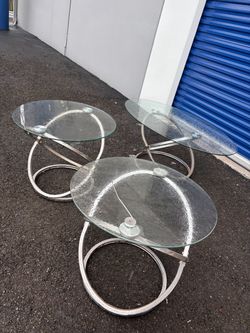 Round Glass and Chrome Side Tables Set of 3
