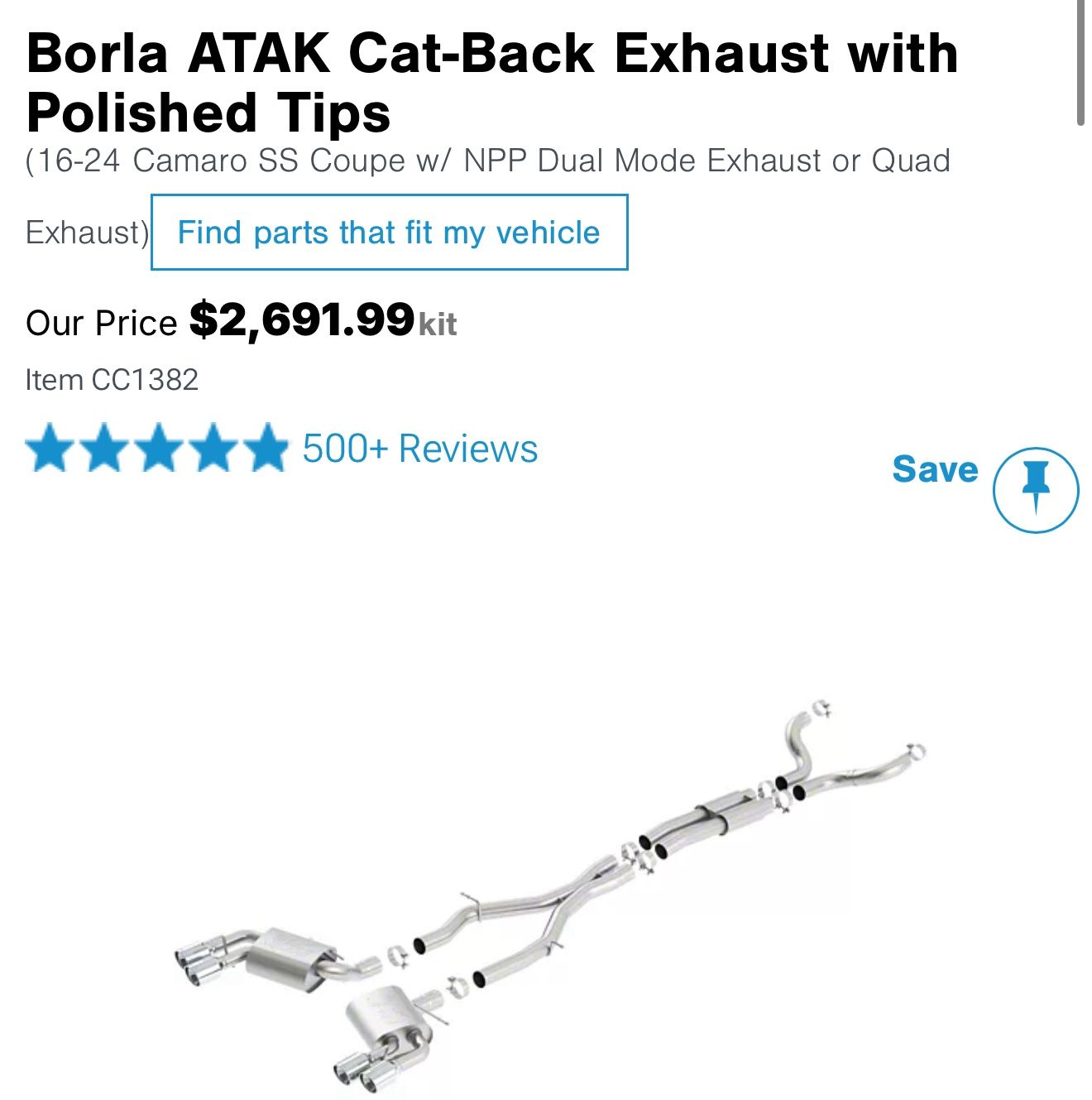 Borla Atak CatBack Exhaust With Polished Tips For Camaro 6th Gen