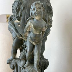 Vintage Cherubs Fine Table Decor   Angles Stone Cement Sculptural Tall Heavy France French Urn Centerpiece Planter Plant Holder 