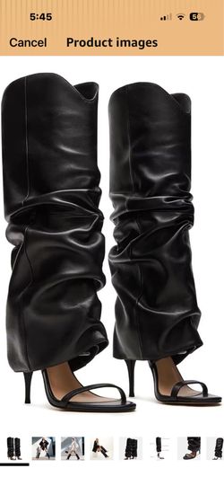 Brand New Womens Slouched Ruched Stiletto Heeled Sandals Round Open Toe “Boot” Style 6.5 Blk