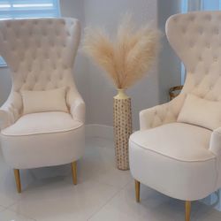 Modern Velvet Wingback Two Chair, Cream