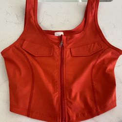 Cargo Athletic Vest for Women Full Zip Up Workout Tank Sleeveless U Neck Yoga Gym Crop Top