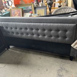 Gray Upholstered king size bed with headboard, footboard & frame p/u Willow Grove PA