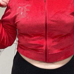 cropped red velvet zip up 