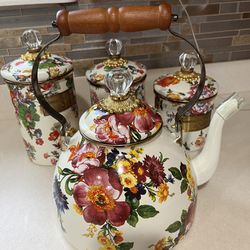 MACKENZIE-CHILDS kettle and containers 