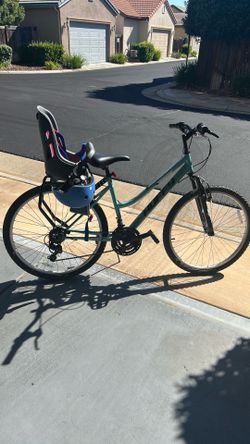 Huffy Bike with toddler bike seat and helmet