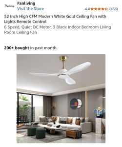 NEW 52 " HIGH CFM MODERN WHITE GOLD CEILING FAN WITH LIGHT REMOTE CONTROL