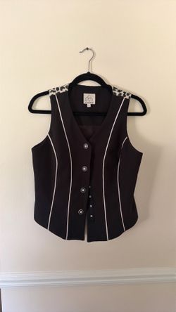 Vintage Gantos Women’s Black Wool Blend Vest with Leopard Back – Size S