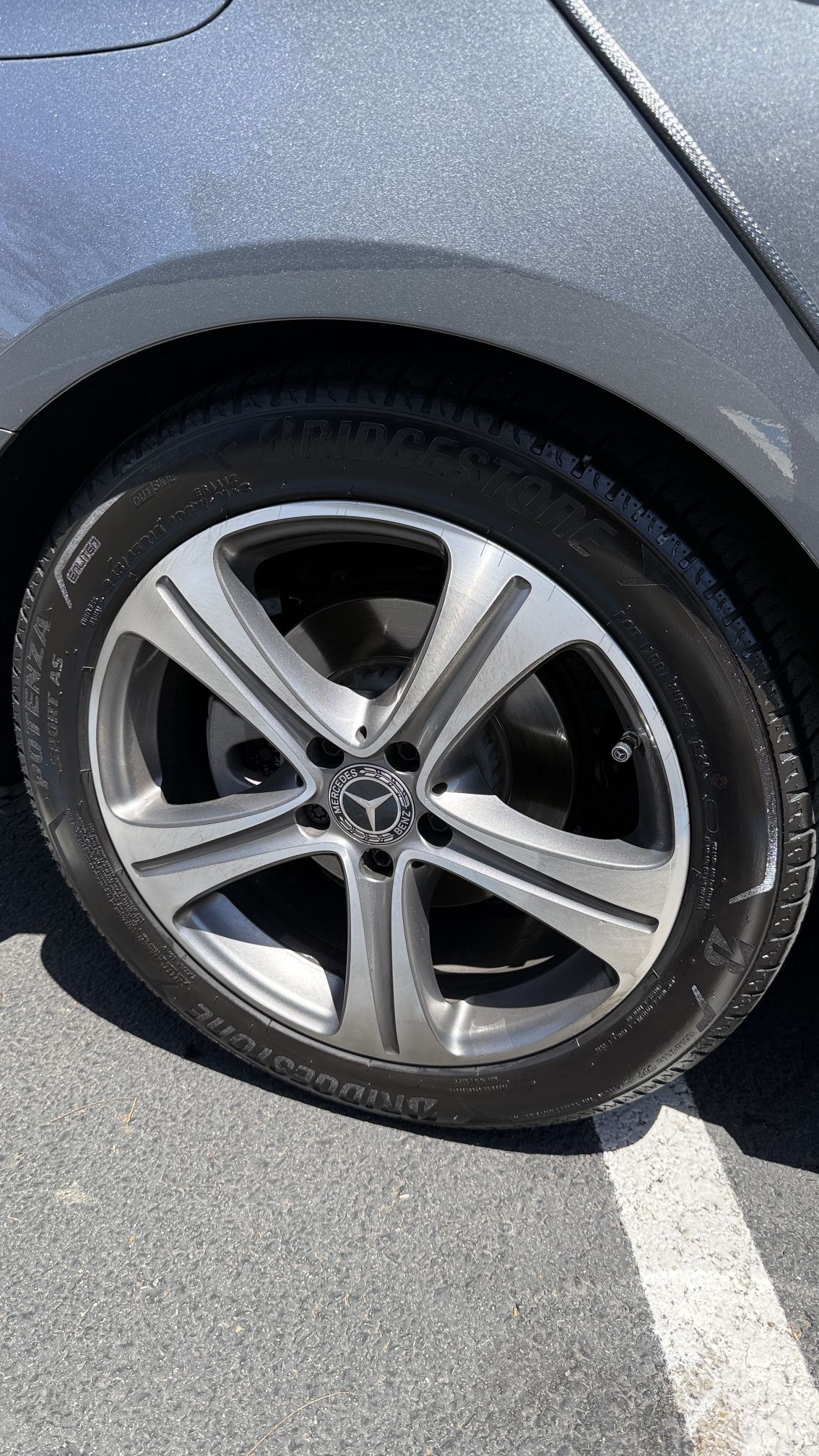 Four Mercedes 18” Stock Alloy Rims with Lightly Used Bridgestone Potenza Sport AS Tires 245/45R18