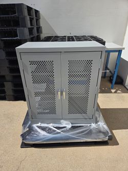 Heavy-duty grey metal storage cabinet