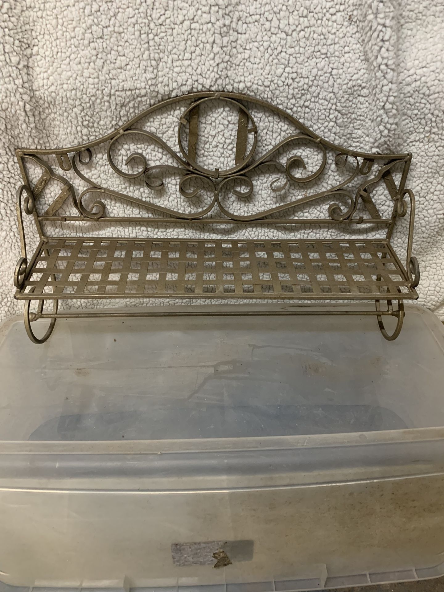 Vintage Decorative Metal Wall Shelf with Towel Bar Scroll Design Spice Rack 22”L