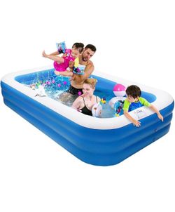 Full-Sized Inflatable Rectangle Swimming Pool for Kids and Adults 118 x72 x22 Inches