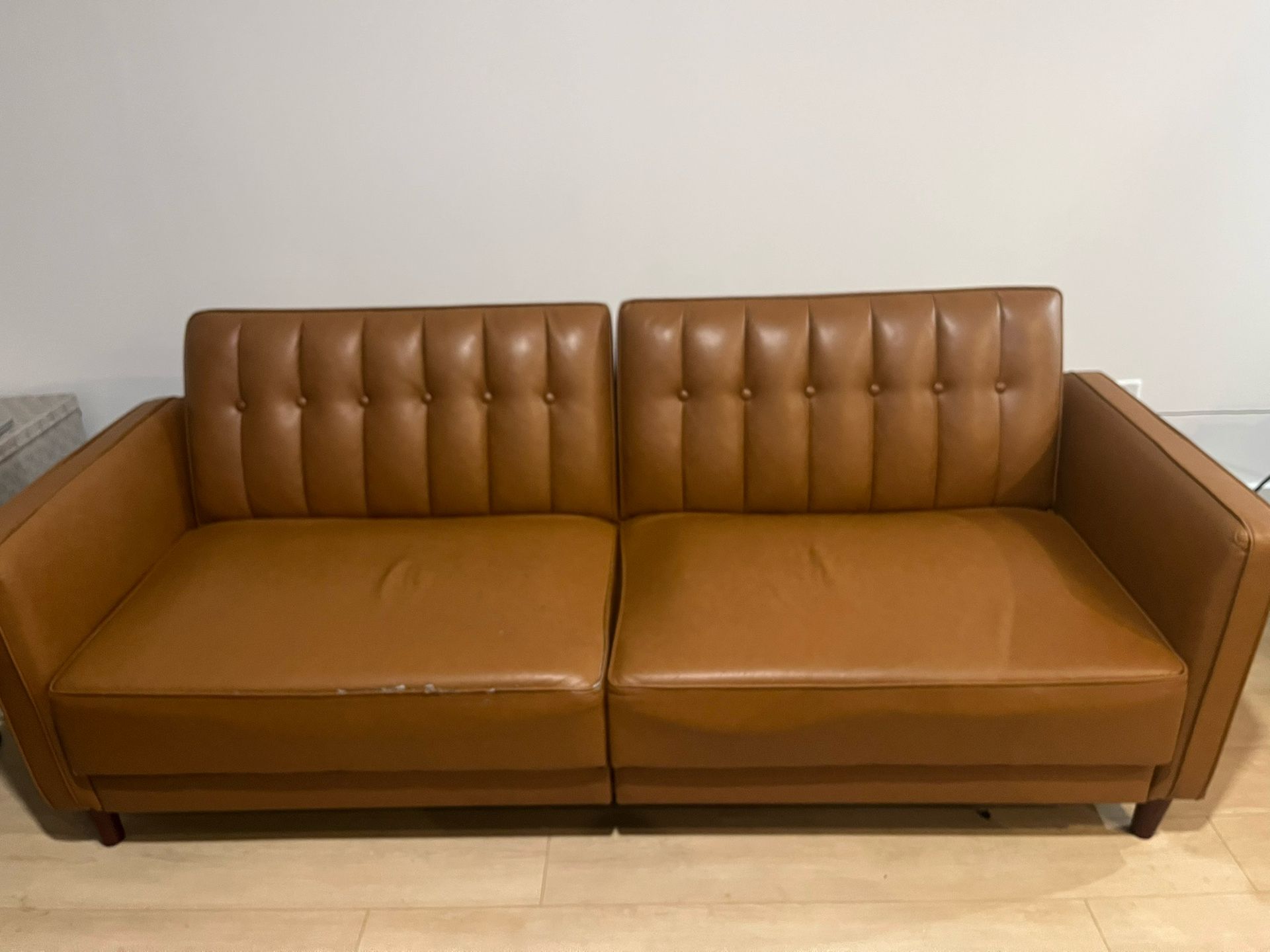FREE Faux Leather Sleeper Sofa Camel With Blemishes