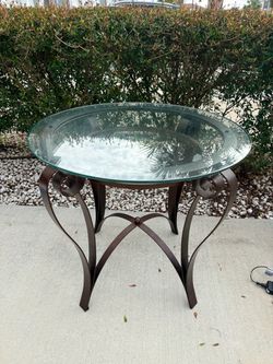 Round Glass Top Iron Accent Table
