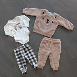 Pekkle Baby Boy Cozy Plush Bear Outfit Set- 12 Months