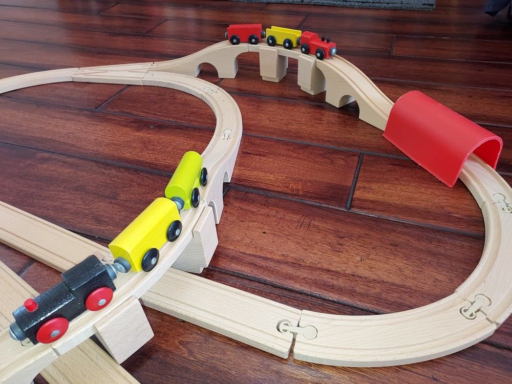 41-Pc Wooden Train Track Set + Free Wooden Toy Vehicles
