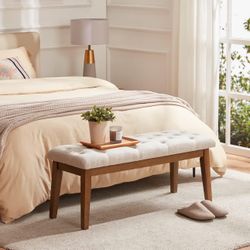 Bedroom bench, end of the bed, upholstered dining bench for kitchen, entrance bench with buttons, fabric ottoman bench for living room, entrance, beig