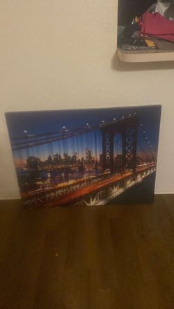 New York City Bridge Night Canvas Wall Art